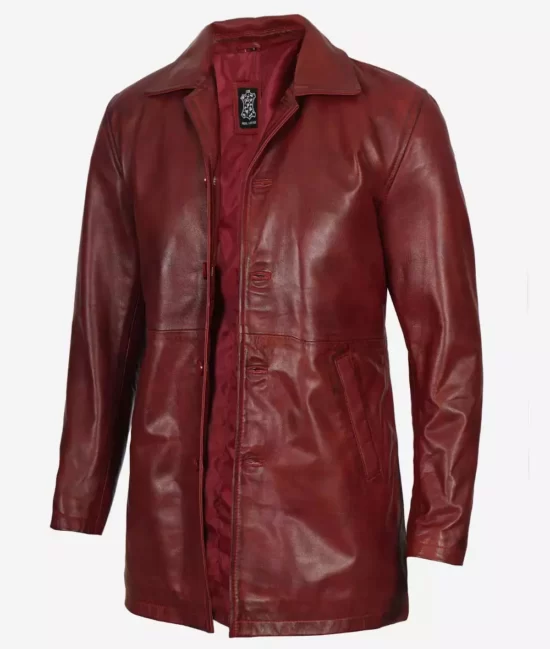 Men's Top Notch Maroon Distressed Real Leather Coat