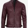 Mens Top Vegan Leather Burgundy Quilted Moto Jacket