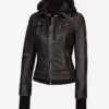 Men's Tralee Black Bomber Full Grain Leather Jacket With Removable Hood