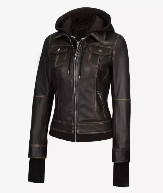 Men's Tralee Black Bomber Full Grain Leather Jacket With Removable Hood