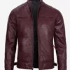 Mens Vegan Leather Burgundy Quilted Moto Jacket
