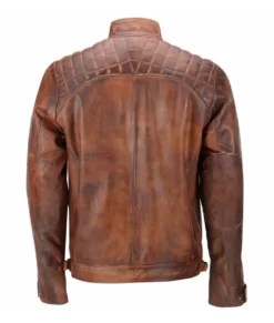 Quentin Men’s Brown Distressed Quilted Leather Racer Jacket