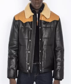 Men’s Western Style Puffer Aviator Real Leather Jacket