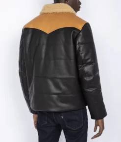 Men’s Western Style Puffer Aviator Genuine Leather Jacket