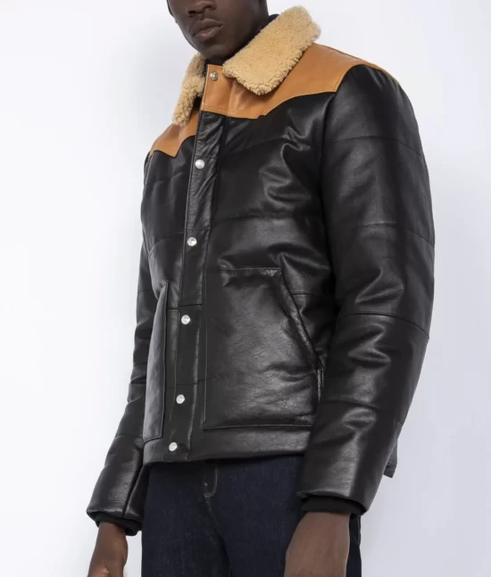 Men’s Western Style Puffer Aviator Leather Jacket