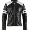 Men’s White Striped Black Bikers Real Leather jackets