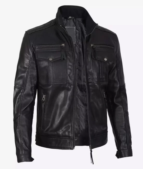 Men'sNotch Black Limited Edition Cafe Racer Best Quality Real Leather Jacket