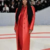 Met Gala 2023 Gabrielle Union Textured Red Premium Leather Coat