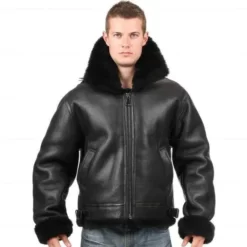 Michael Large Fur Collar Black Leather Jacket