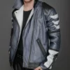 Mike Blue Mens Leather Metallic Leather Jacket