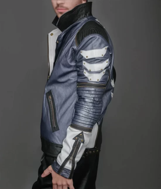Mike Blue Mens Leather Metallic Real Leather Jacket