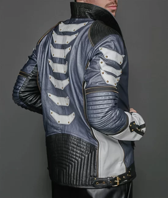 Mike Blue Mens Leather Metallic Top Leather Jacket