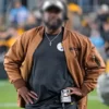 Mike Tomlin Steelers Brown Leather Jacket