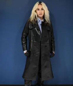 Miley Cyrus Black Pure Leather Coat