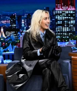 Miley Cyrus Black Top Leather Coat