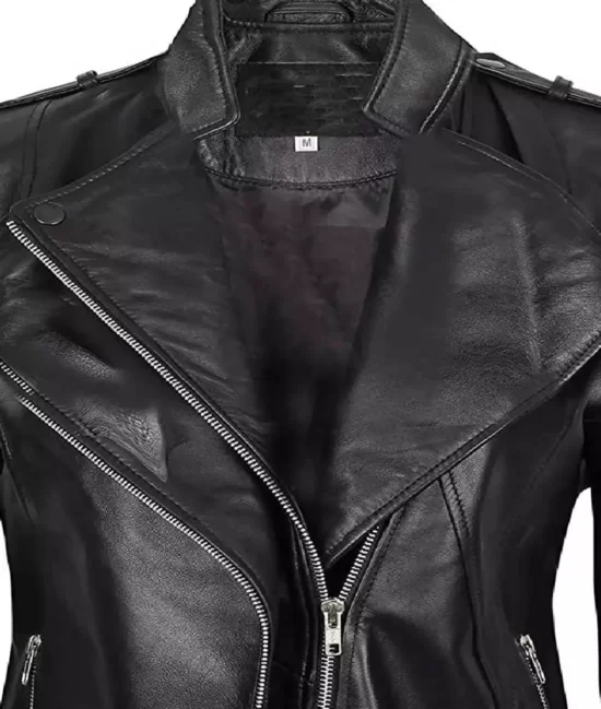 Monica Black Motorcycle Asymmetrical Fitted Style Top Leather Jacket