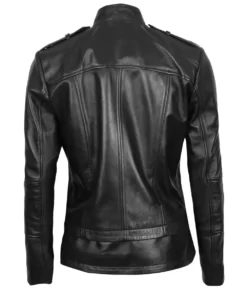Monica Womens Black Back Leather Moto Jacket Asymmetrical Fitted Style