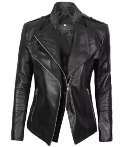 Monica Women's Motorcycle Asymmetrical Fitted Style Top Leather Jacket