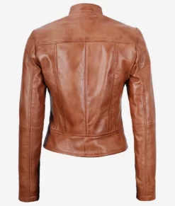 Montana Womens Premium Tan Biker Leather Jacket Back