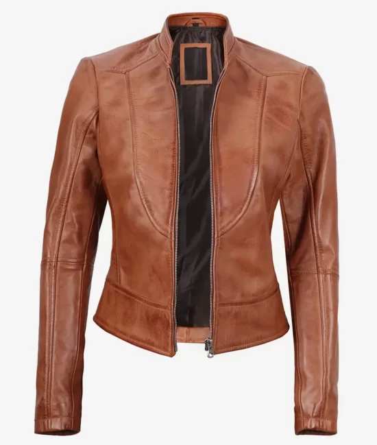 Montana Women's Tan Biker Premium Full Genuine Leather Jacket