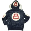 Navy Blue Eight Ball Men's Fur Hooded Bomber Leather Jacket