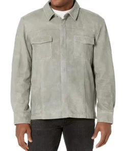 Noah Men’s Light Gray Relaxed-fit Suede Leather Overshirt Jacket