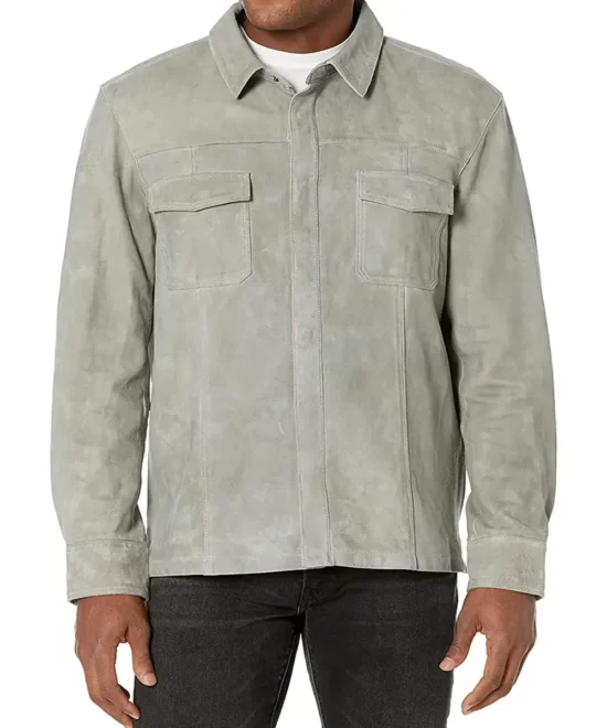 Noah Men’s Light Gray Relaxed-fit Suede Leather Overshirt Jacket