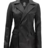 Notch Lapel Collar Double Breasted Black Leather Coat
