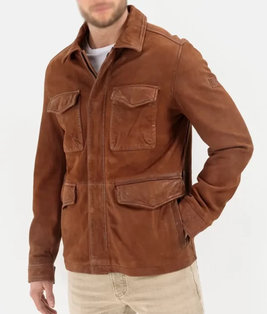 Oliver Men’s Brown Modern 4-Pocket Mid-Length Leather Coat