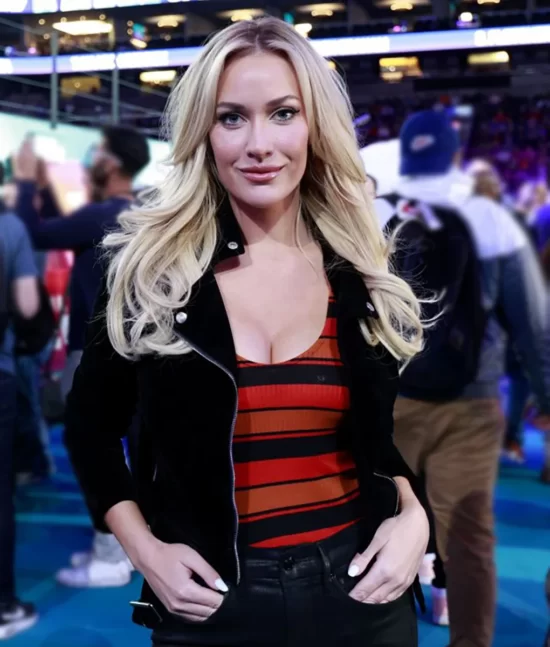 Paige Spiranac Super Bowl LVII Suede Leather Jacket - LeatherStylo