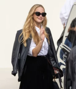 Paris Fashion Week Jennifer Lawrence Leather Blazer