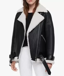 Patty Black Shearling Real Leather Jacket