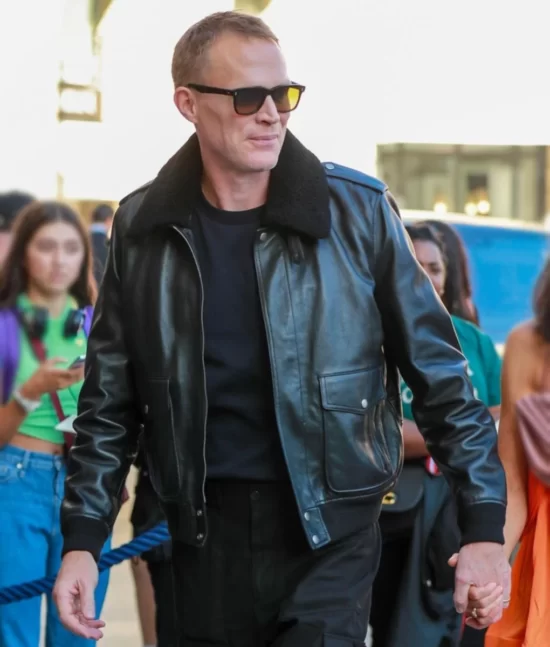 Paul Bettany Black Bomber Top Leather Jacket