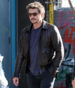 Pedro Pascal Brown Bomber Top Leather Jacket