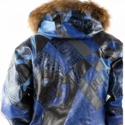 Pelle Pelle Abstract Pattern Blue Pure Leather Jacket