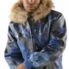 Pelle Pelle Abstract Pattern Blue Real Leather Jacket