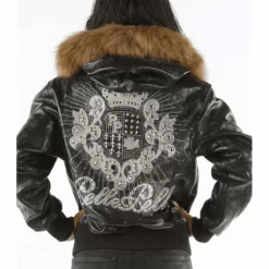 Pelle Pelle Black Real Leather Womens Jacket with Fur Hood