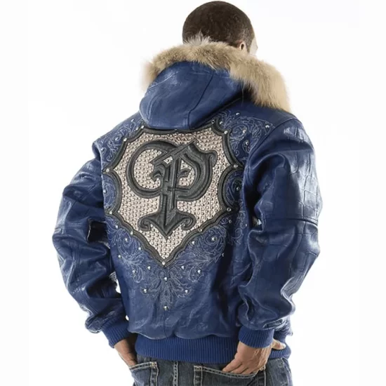 Pelle-Pelle-Crest-Fur-Hood-Blue-Full-Genuine-Leather-Jacket