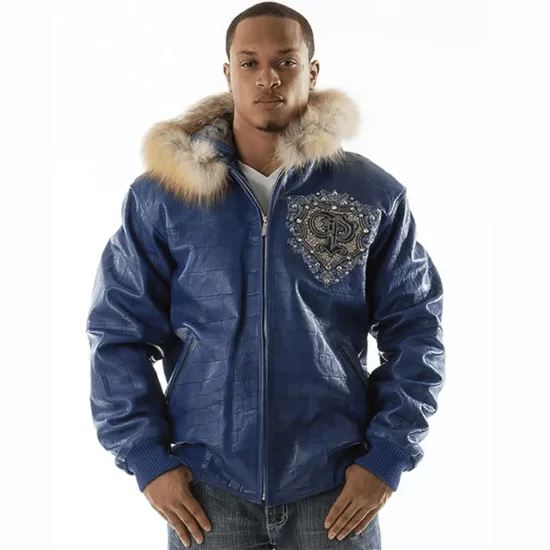 Pelle-Pelle-Crest-Fur-Hood-Blue-Leather-Jacket