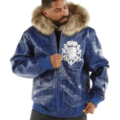 Pelle-Pelle-Crest-Leather-Blue-Jacket-With-Fur-Collar