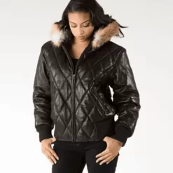 Pelle Pelle Fur Hood Black Leather Jacket