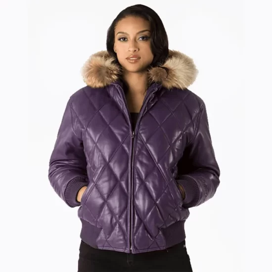 Pelle Pelle Fur Hooded Purple Leather Jacket