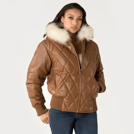 Pelle Pelle Fur Hooded Women Brown Top Leather Jacket