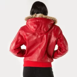 Pelle Pelle Fur Hooded Women Red Leather Jacket