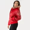 Pelle Pelle Fur Hooded Women Red Real Leather Jacket