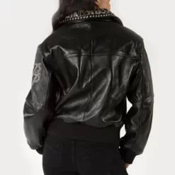 Pelle Pelle Ladies Biker Genuine Leather Jacket with Spotted Fur Collar