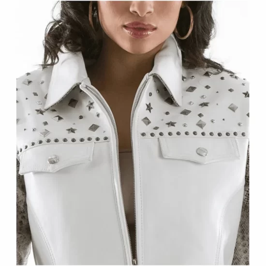 Pelle Pelle Ladies Born Free White Full Genuine Leather Plush Jacket With Snakeskin Sleeves