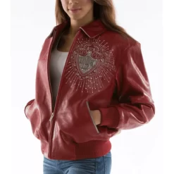 Pelle Pelle Ladies Platinum & Diamonds Red Leather Jacket