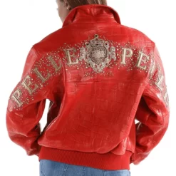 Pelle Pelle Ladies Shoulder Crest Red Genuine Leather Jacket