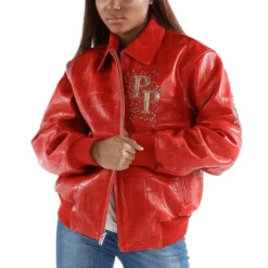 Pelle Pelle Ladies Shoulder Crest Red Leather Jacket